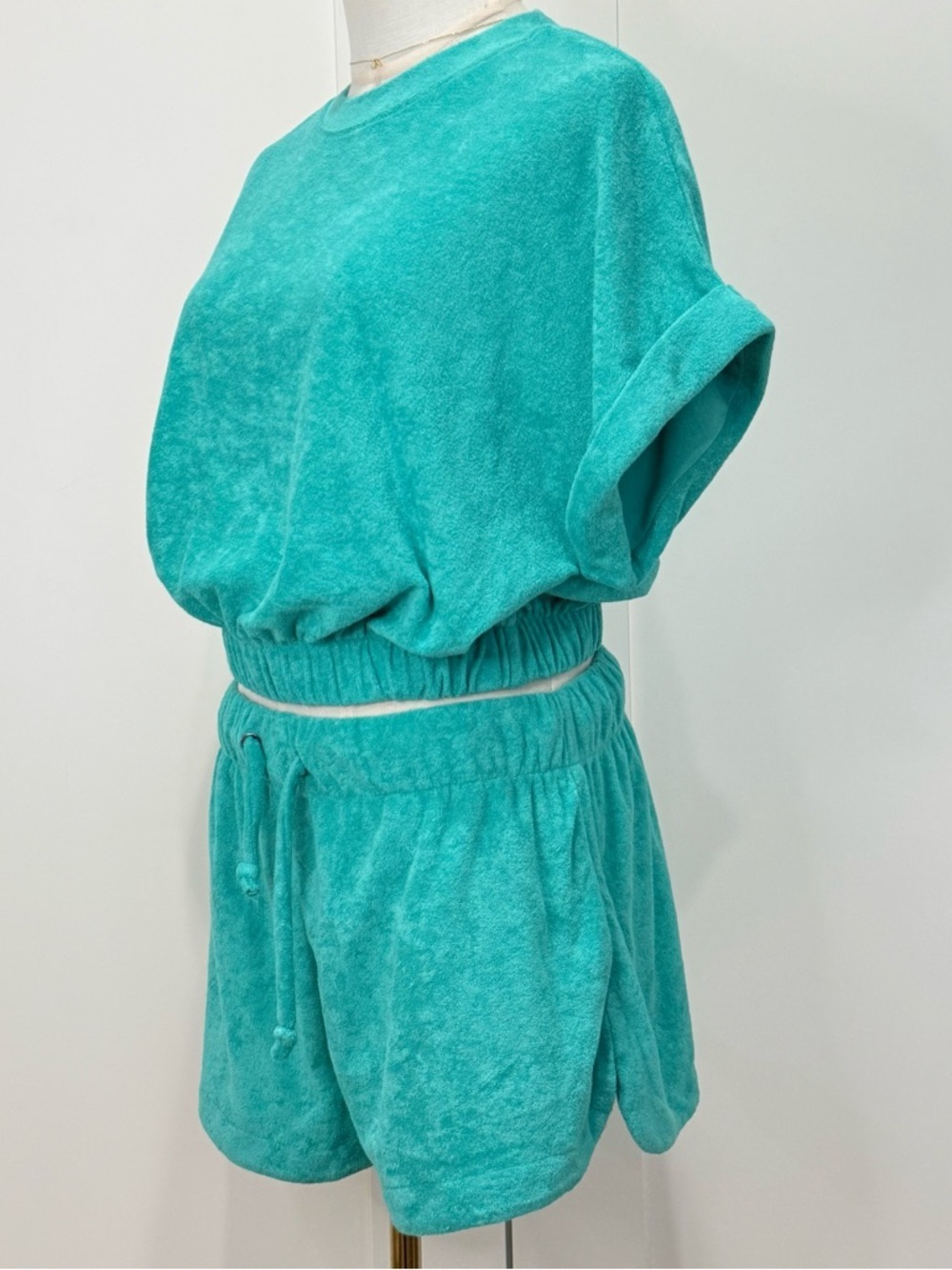 Elan Terry Cloth Matching Set Crop Top Shorts Teal Small Medium Beachy Resort - Picture 4 of 12